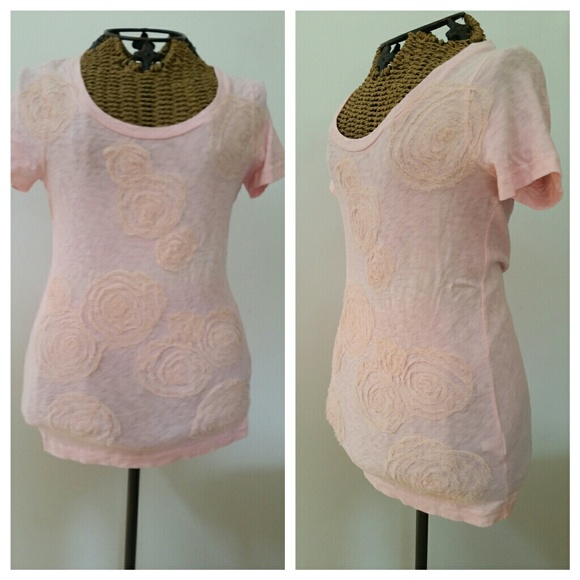 Xsoldx J CREW pink floral applique t shirt S - Picture 2 of 5